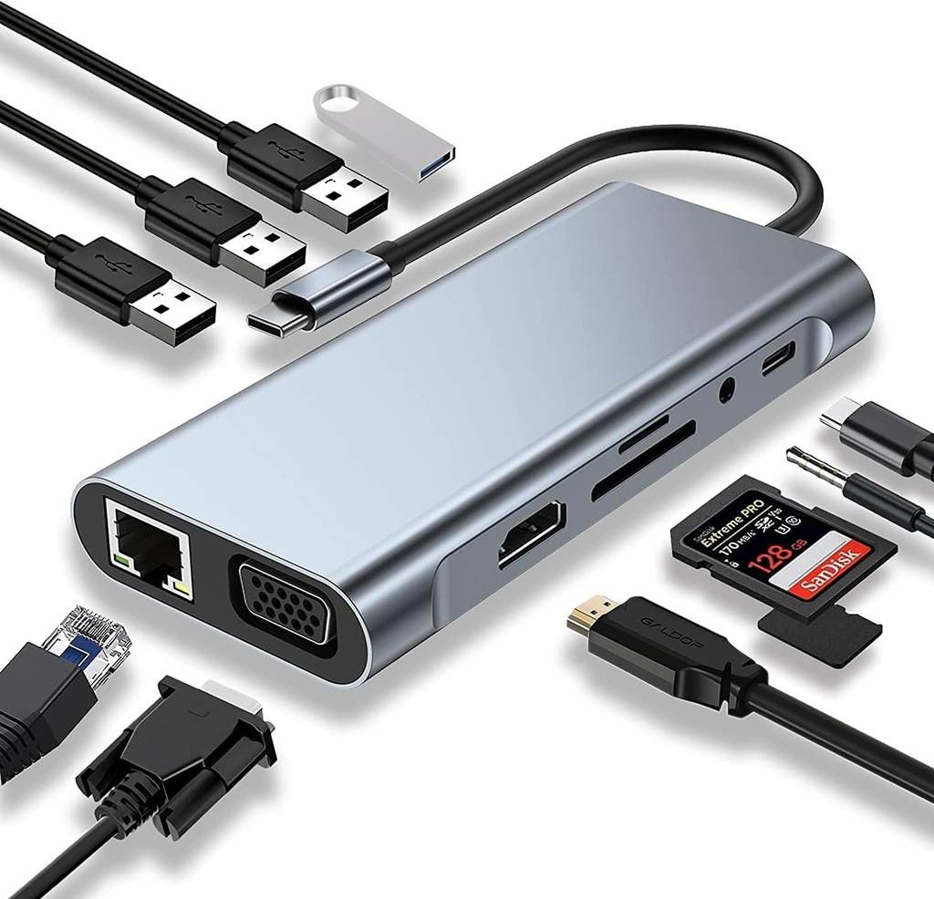Adaptateur USB-C vers HDTV 11 en 1 – Connectivité Totale, Performance Maximale