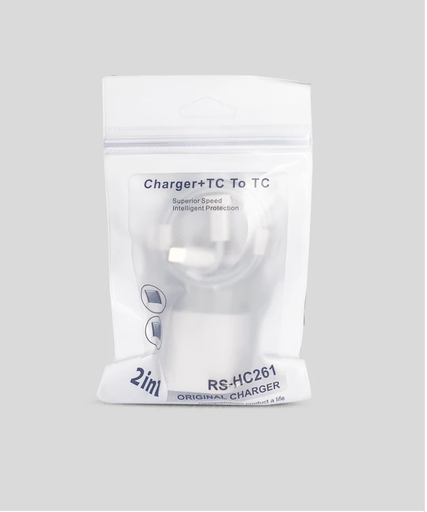 CHARGEUR IPHONE AVEC CABLE TYPE-C RS-HC261 SACHET BLANC