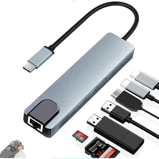 Adaptateur USB-C 8 en 1 – Toute la connectique dont vous avez besoin, dans un seul hub